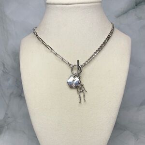 Upcycled Silver Logo & Skeleton Charms Mixed Chains Necklace